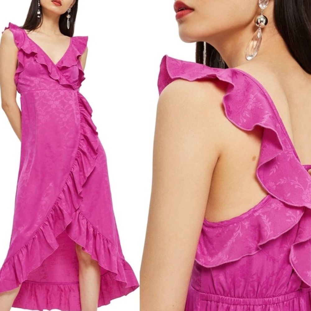 TOPSHOP Fuchsia Wrap Dress Layered with Ruffles size 0 - Picture 2 of 13